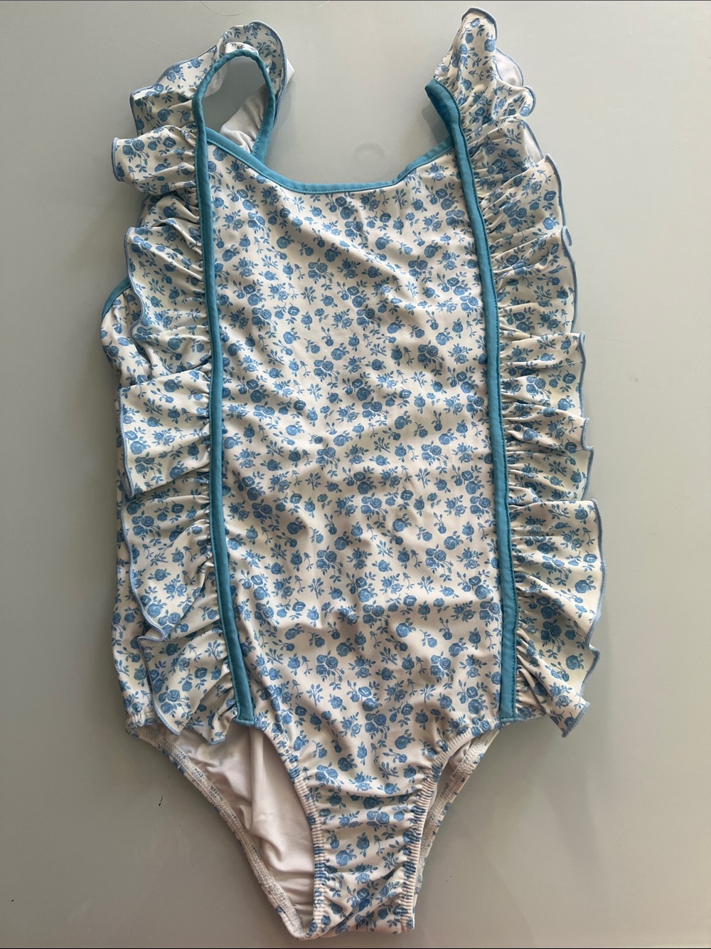 SweetHoney Blue Floral Ruffle One-Piece Swimsuit